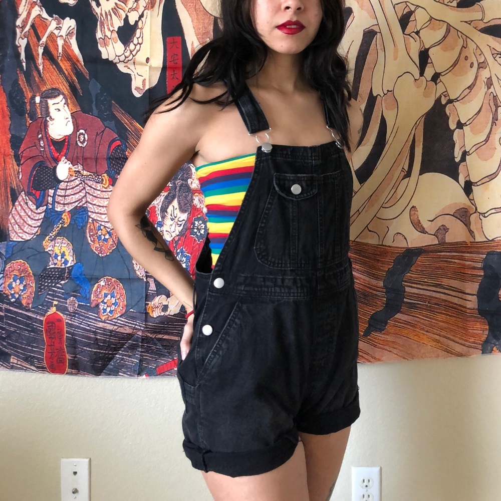 Black Denim Overalls Loose Fit